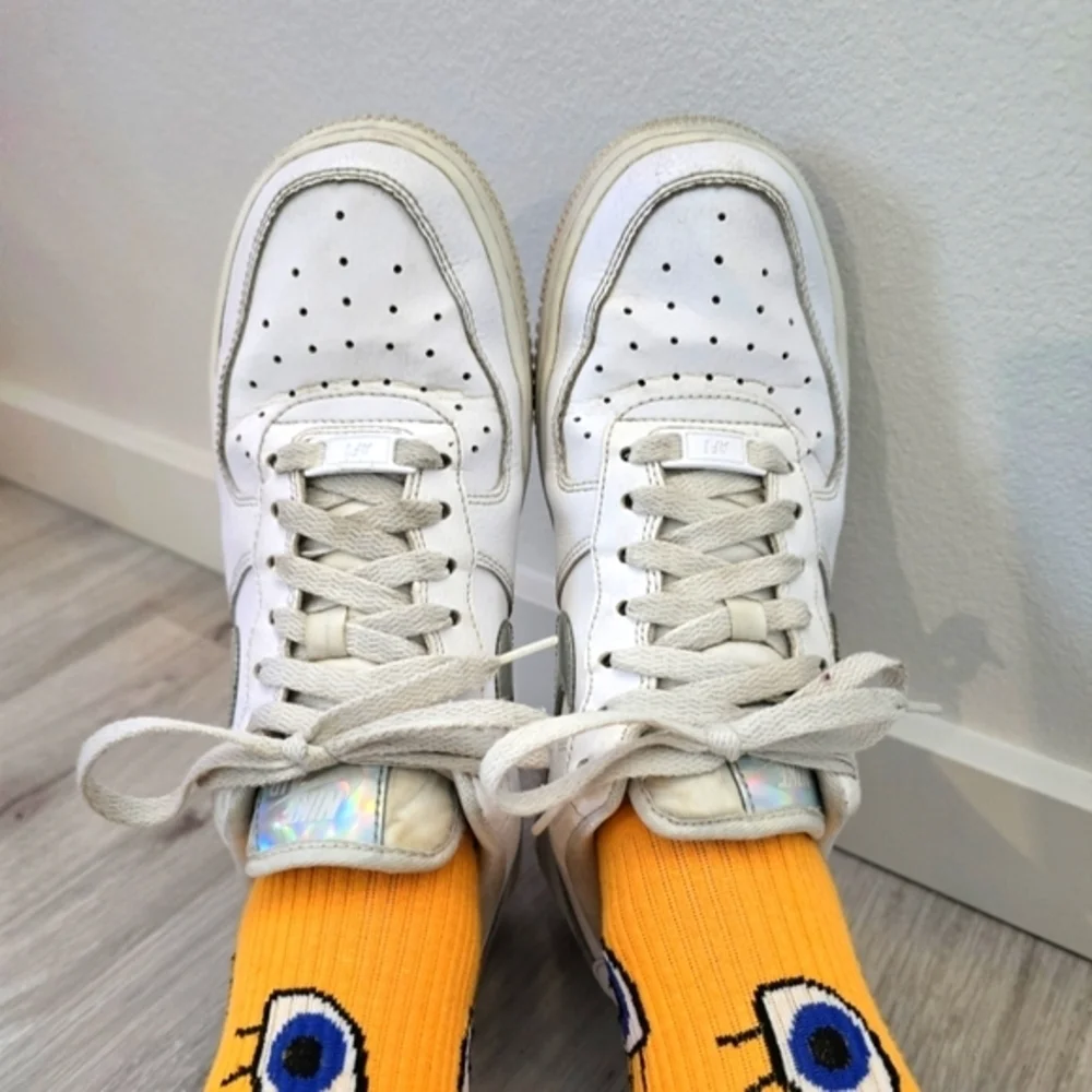 Nike | AF1's Low 'White Irisdescent Swoosh' tennis prep sporty sneakers | WMS 7 - Picture 4 of 14